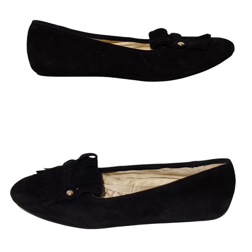 Birdies Wesley Loafer Suede Flat Shoes Black Pointed Leather Womens Size 6